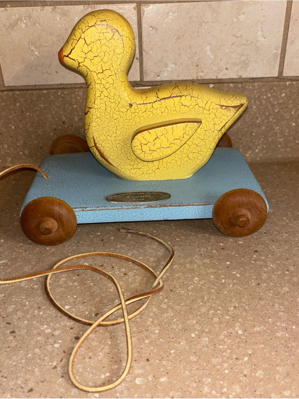SPY Yellow Duck on Blue Pull Toy